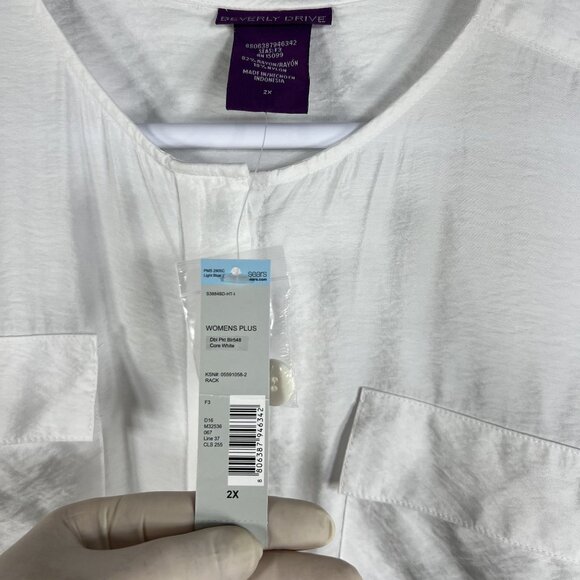Beverly Drive NWT Women 2X Winter White Blouse Hidden Placket 3/4 Tab Sleeve Top - Picture 12 of 14